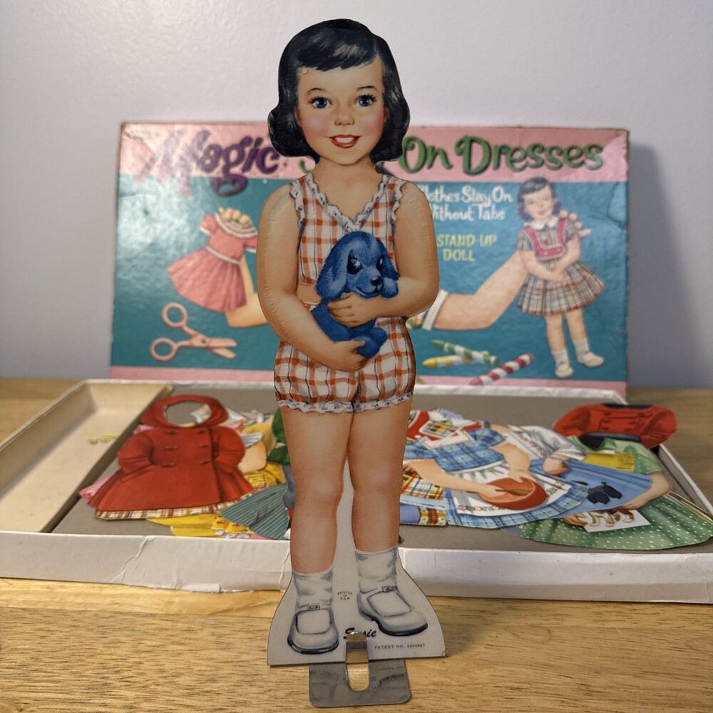 Vtg Paper Doll Magic Stay On Dresses Stand Up Clothes Whitman Cardboard 1950s